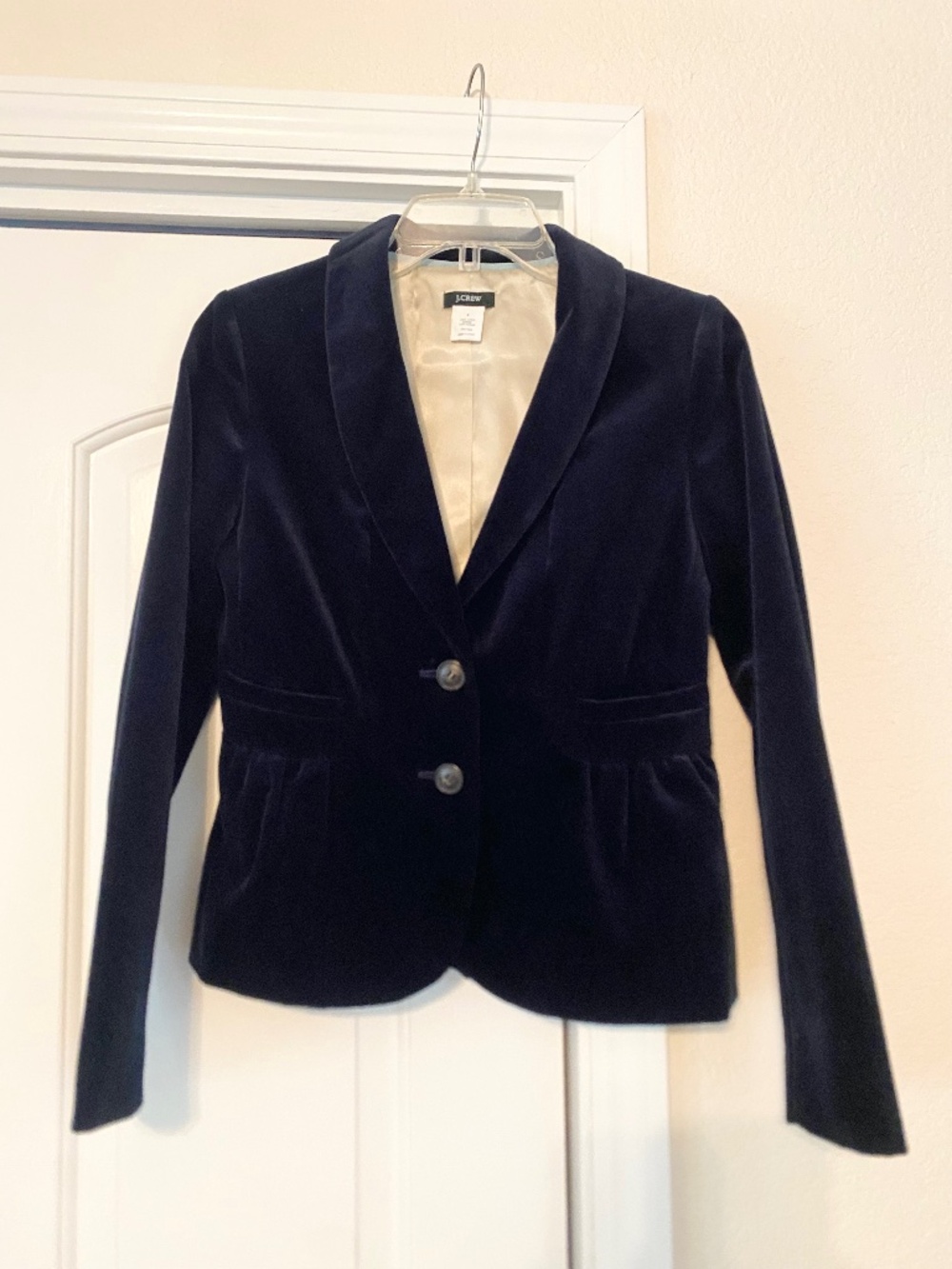 J. Crew Navy Blue Velvet Peplum Blazer Size 0